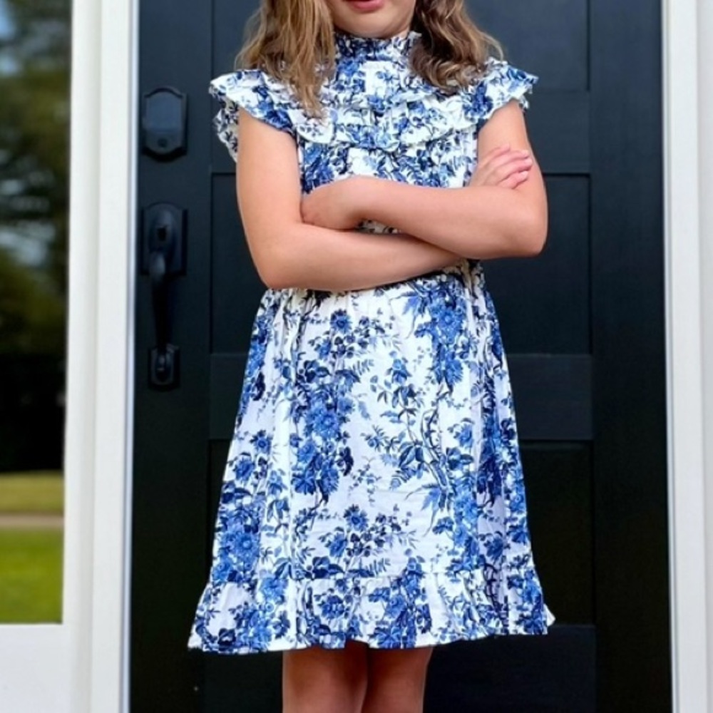 Janie and Jack Floral Blue and White Dress Sz 7 - Picture 9 of 10